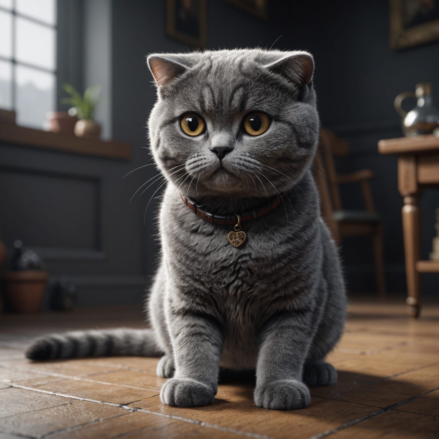 Grey Scottish Fold and Black British Shorthair Playing