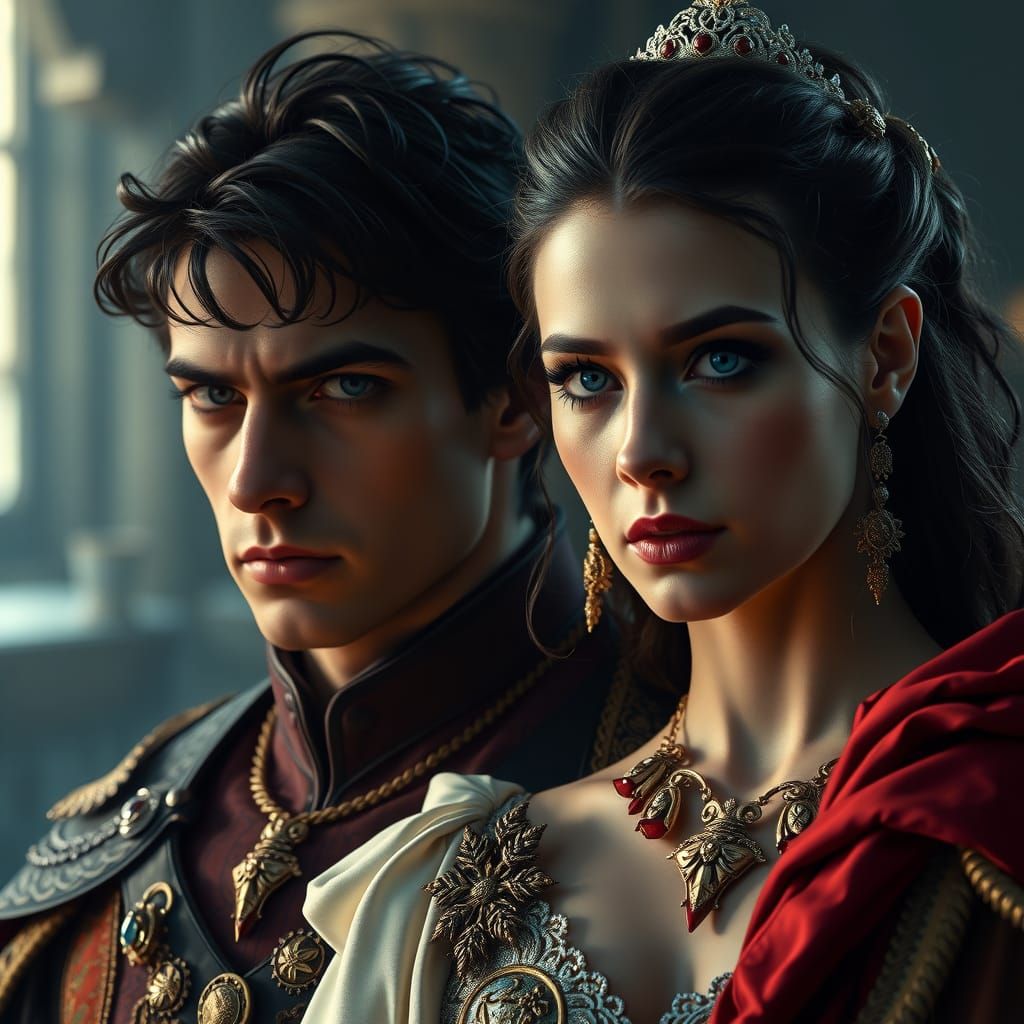 Regal Emperor and Princess in Fantasy Setting
