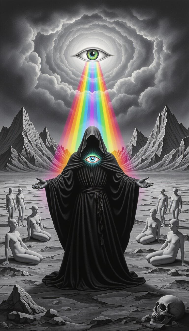 Apocalyptic Revelation in Charcoal with Rainbow Aura