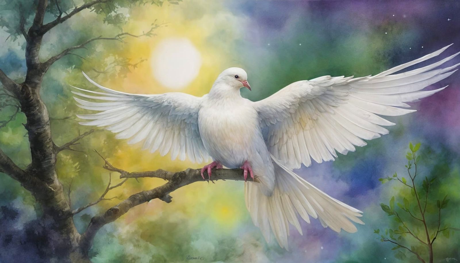 Ethereal Dove Perches Under Starlit Moon