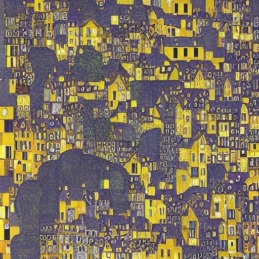 Golden Cityscape in Art Nouveau Style