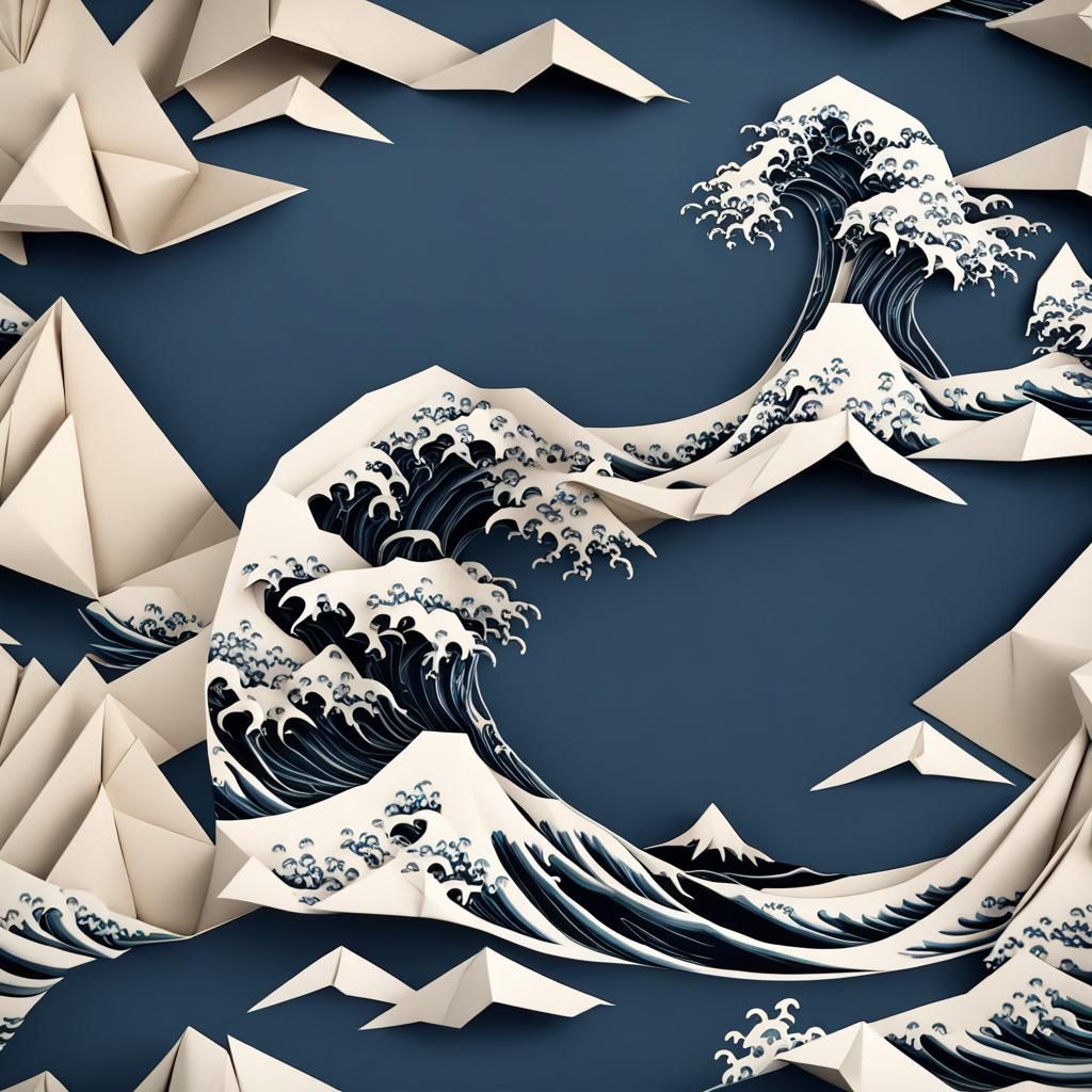 The Great Wave off Kanagawa in Origami Style