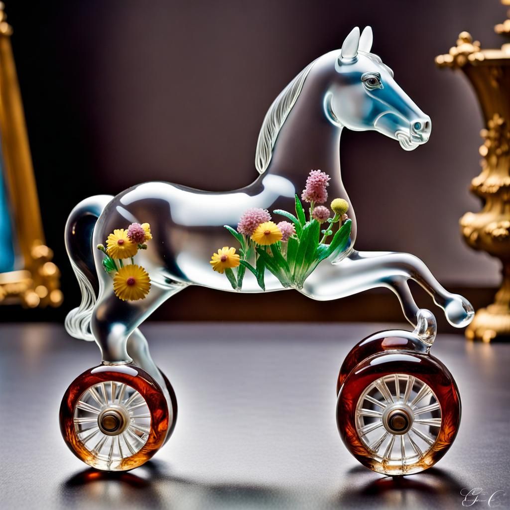 Glass Toy Horse in Flowering Meadow