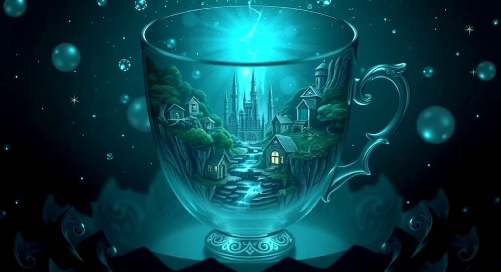 Whimsical Teacup Kingdom in Dreamlike Art Nouveau Style