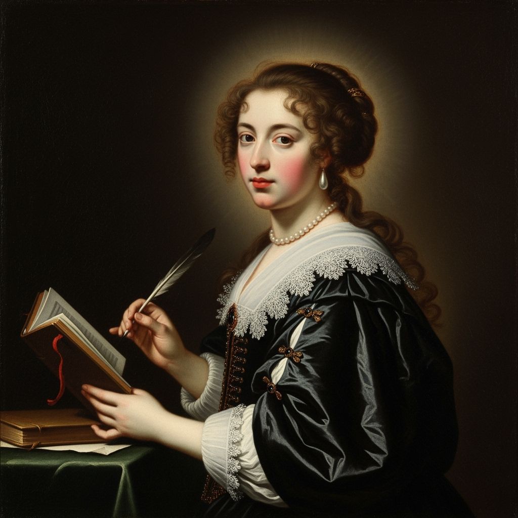 1660s Woman in Profile Holding Book and Quill