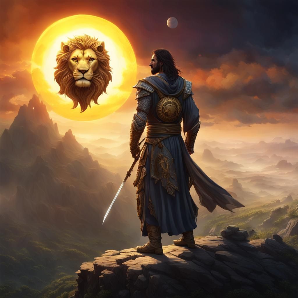Jesus as Ronin Warrior Overlooking Lion Sun