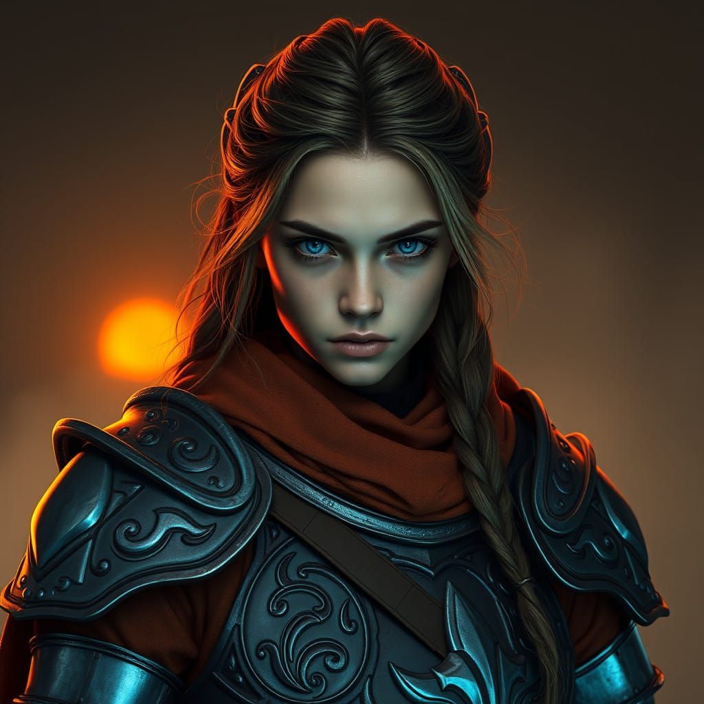 Fierce Medieval Warrior Girl in Intricate Armor