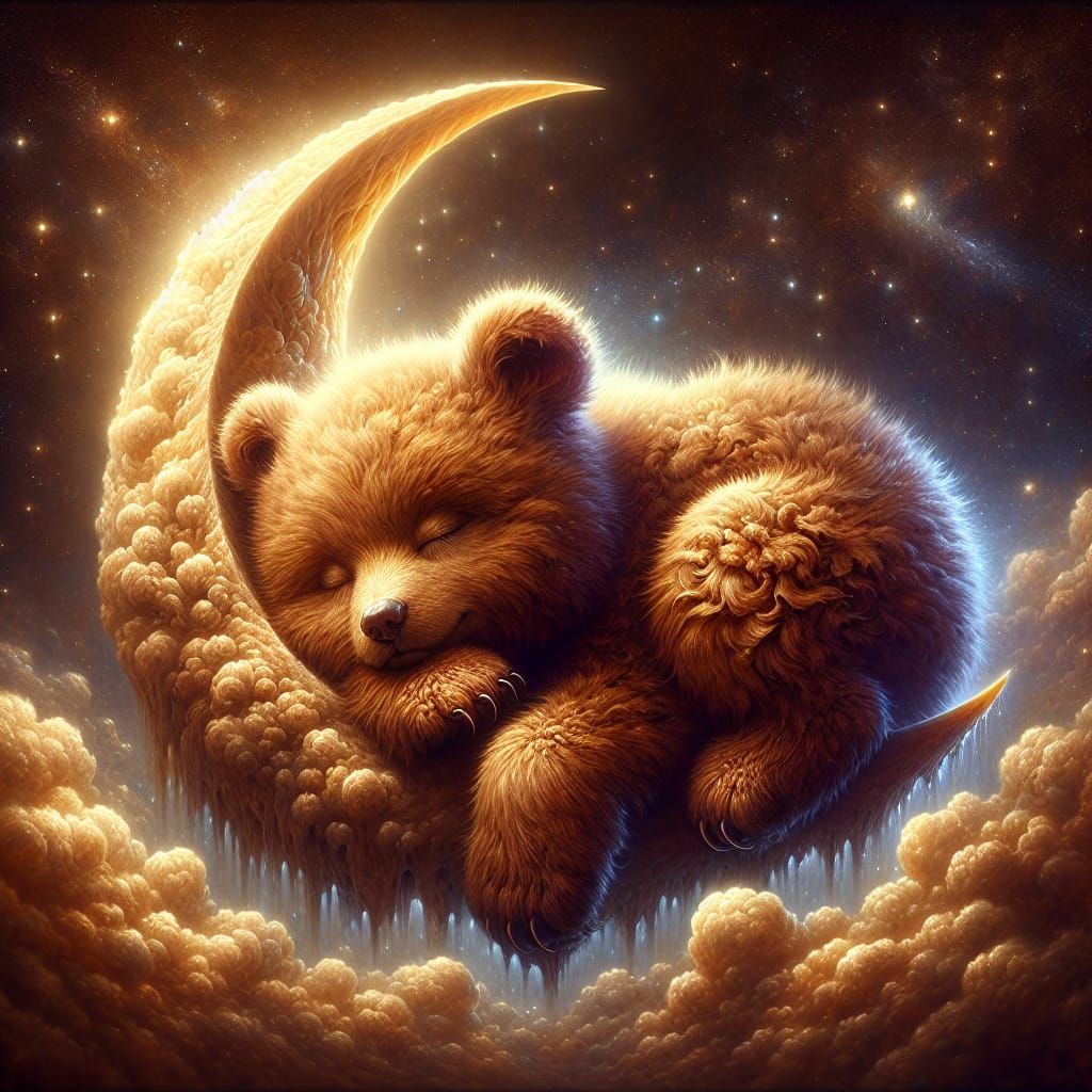 Charming Bear Cub in Enchanted Night Dream
