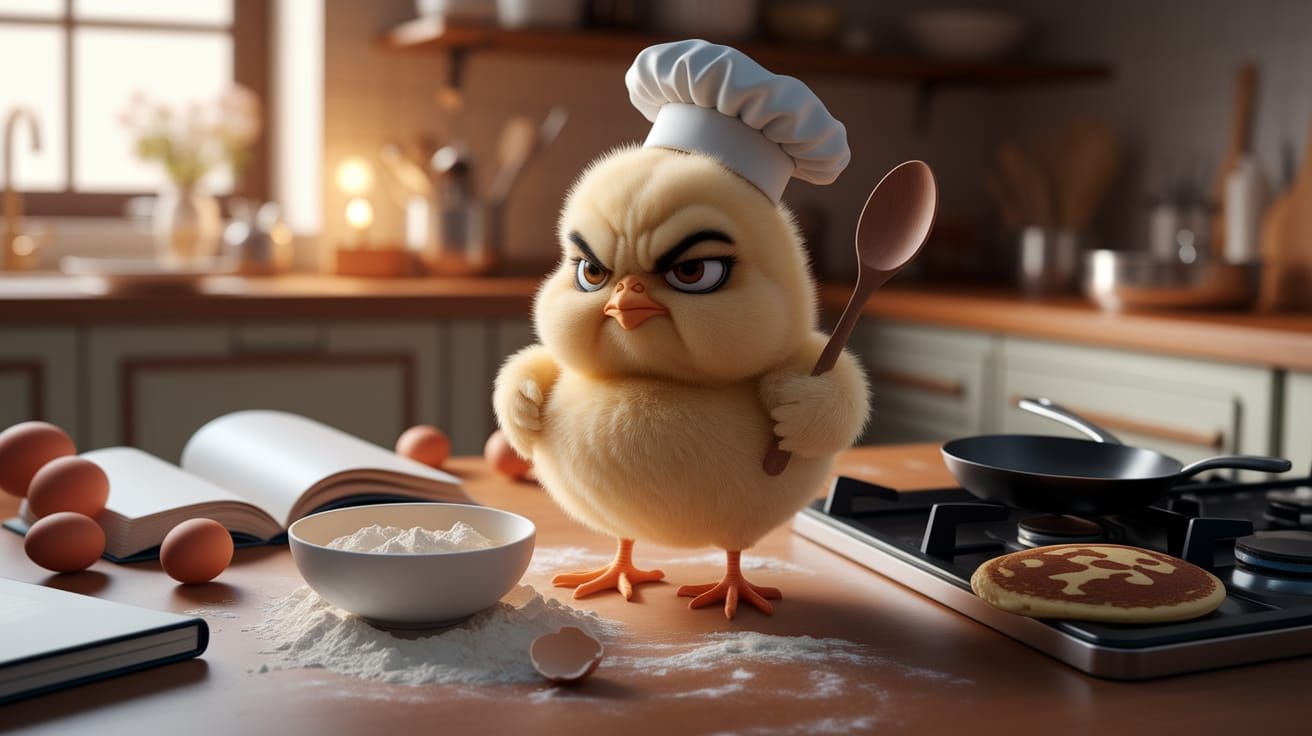 Grumpy Chick's Kitchen Catastrophe: A Charming Scene