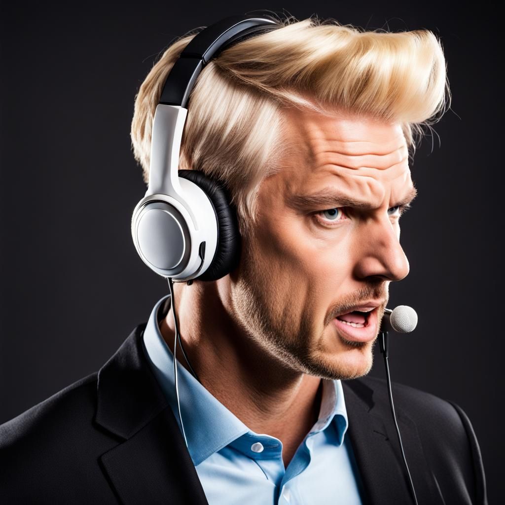 Angry Blonde Man with Headset