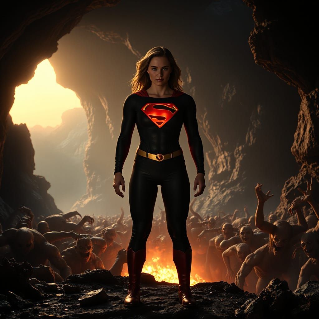 Female Superman Poses Heroically at Dawn's Threshold