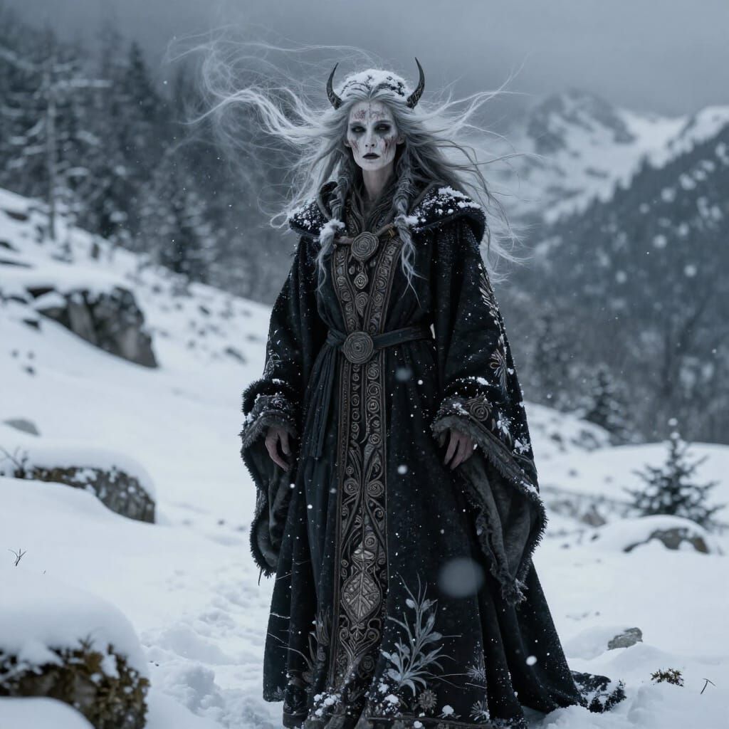 Frau Perchta Alpine Spirit in Hyperrealism