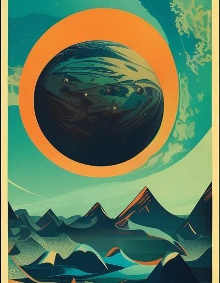 Alien Planet Vintage Travel Poster in Art Deco Style