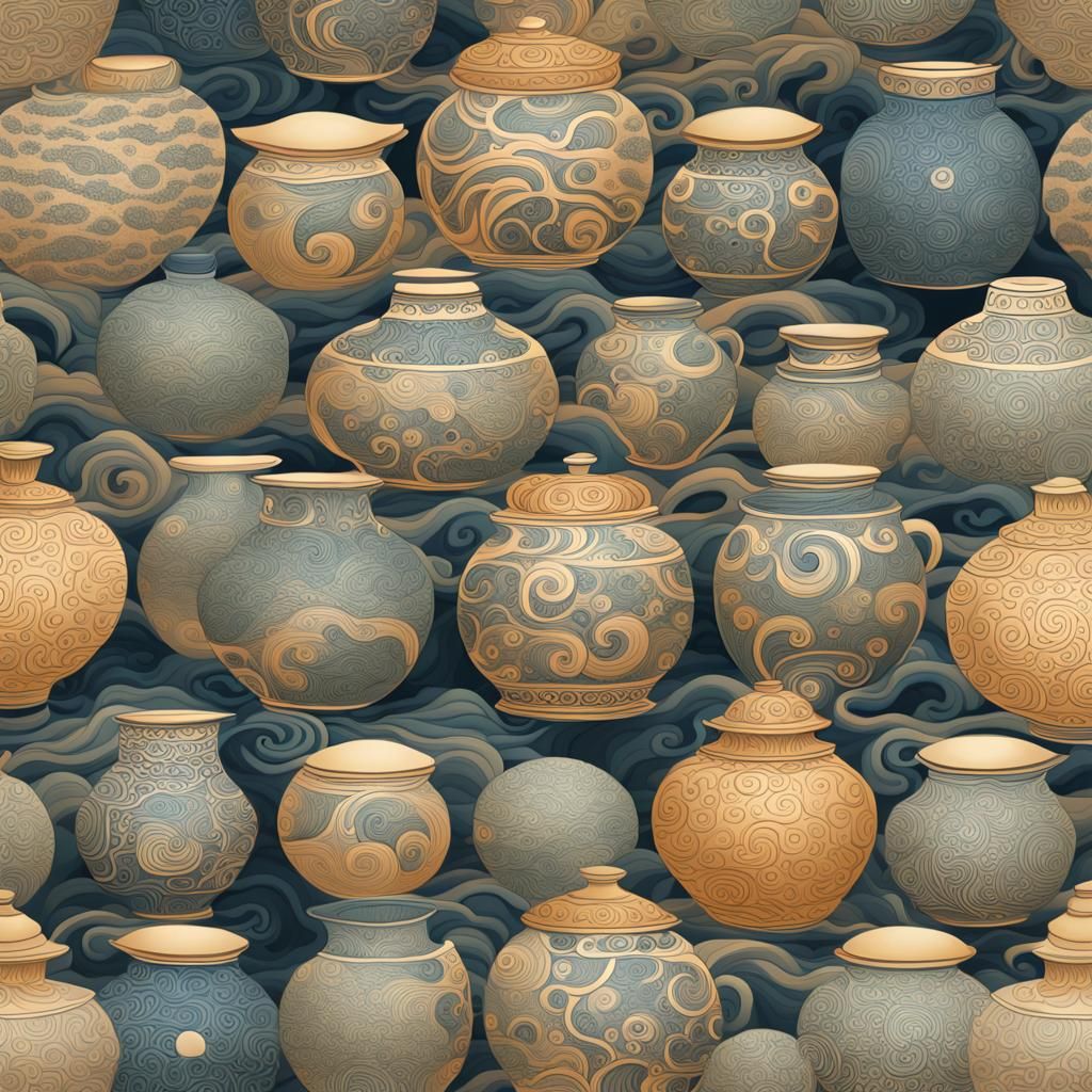 Korean Moon Jar Seamless Pattern in Zentangle Style