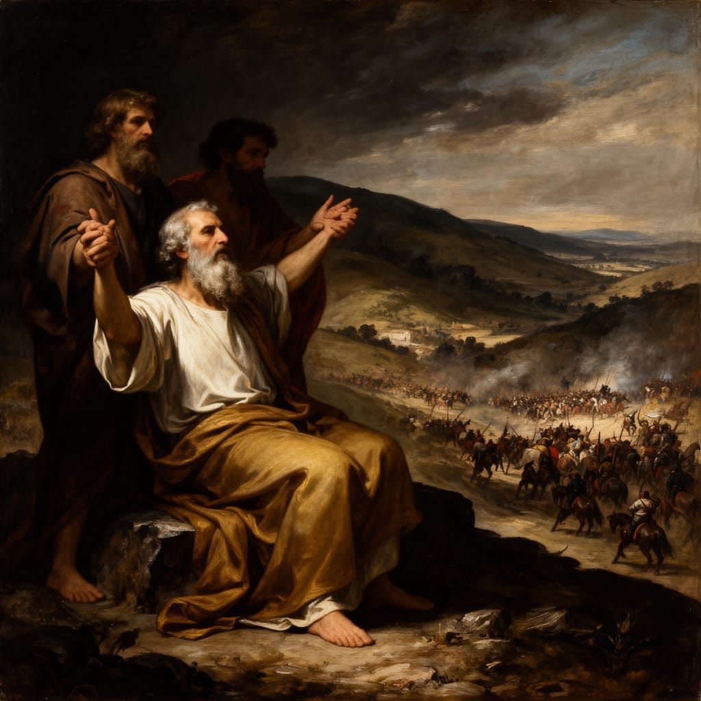 Amalek Battle Scene with Moshe, Aharon, and Hur