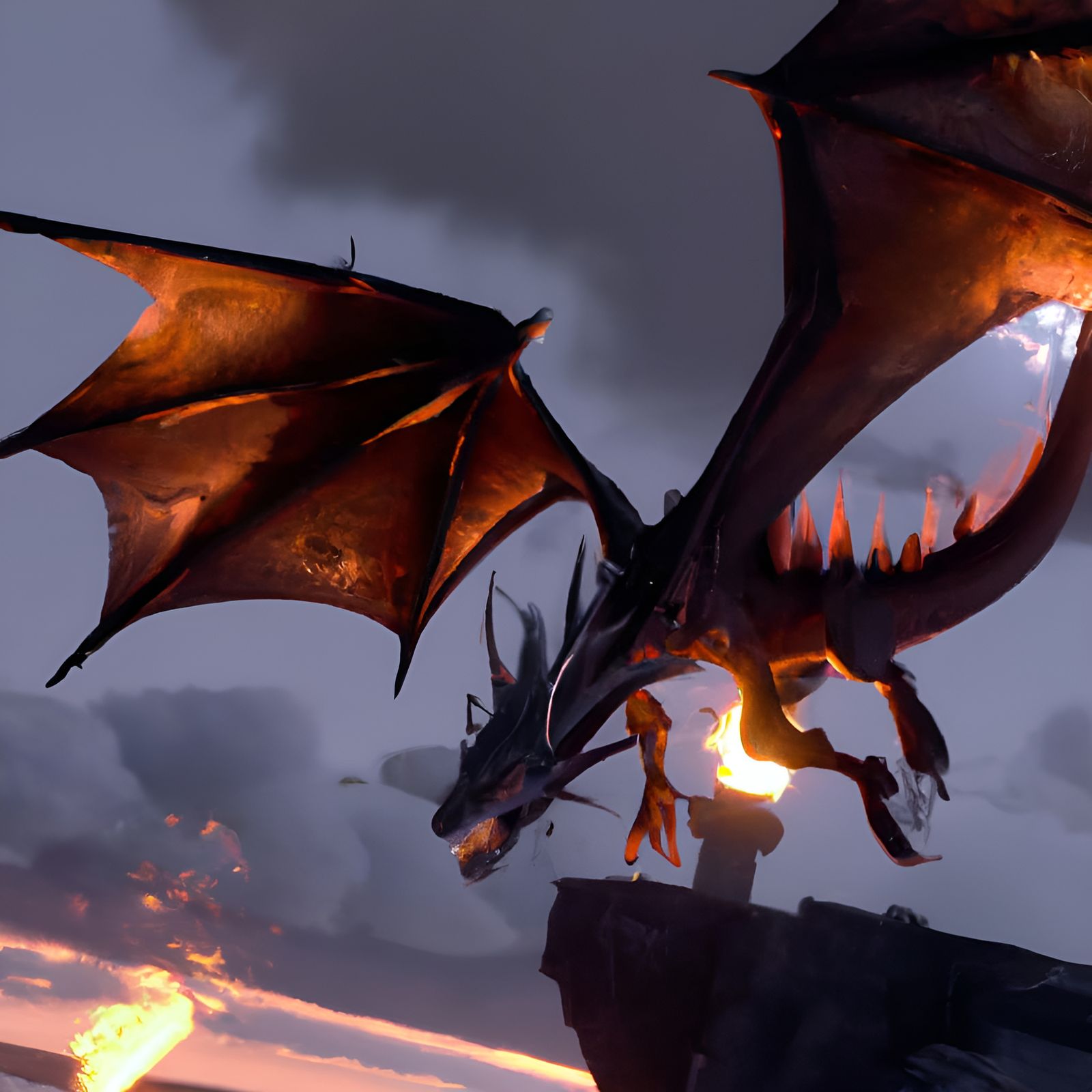 Dragon Spews Fire on Medieval Castle