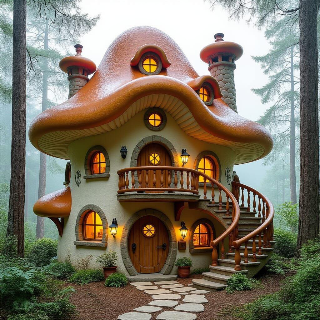 Mushroom House Half-Section Inspired by Studio Ghibli