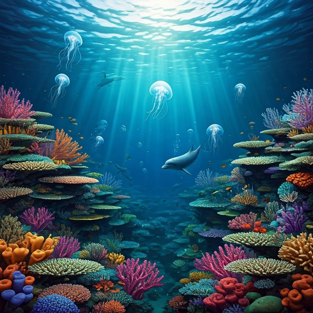 Underwater Scene with Exotic Aquatic Life in CGI Style