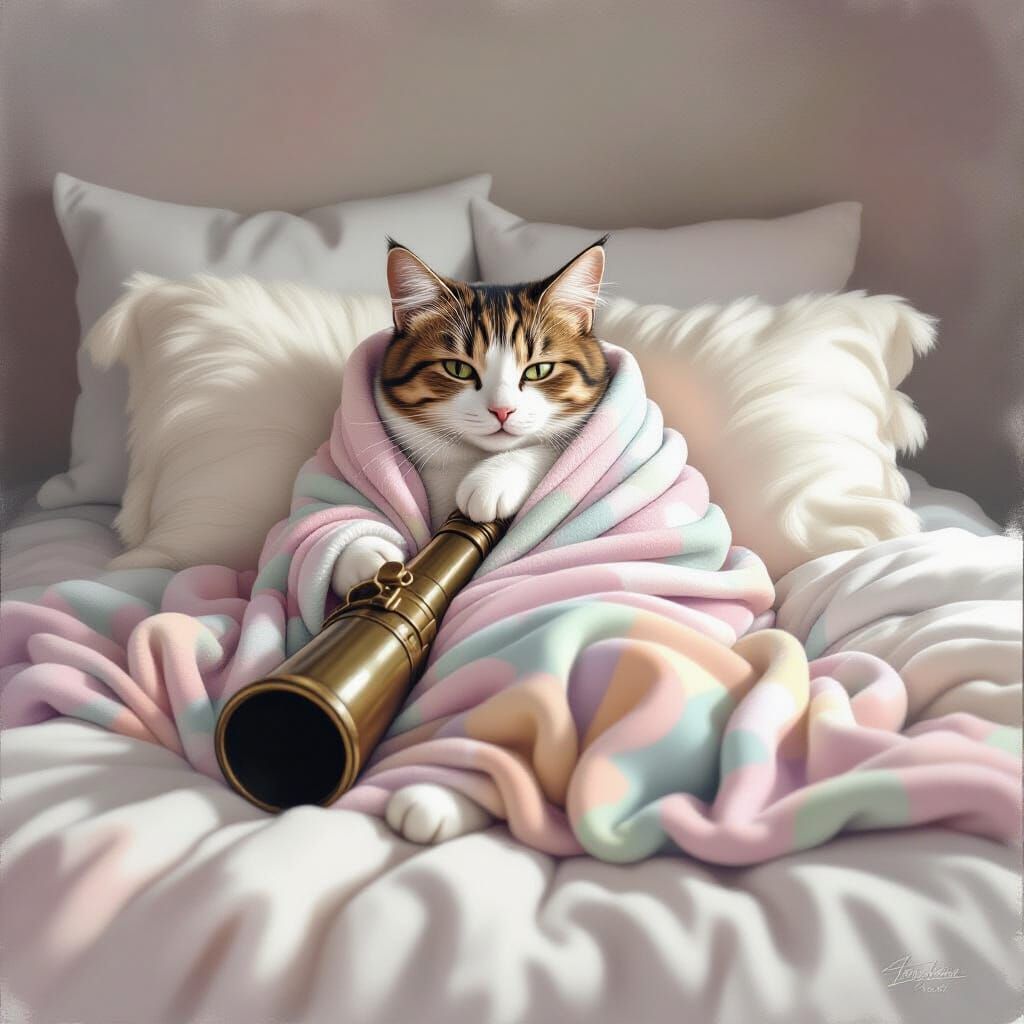 Pastel Canon Snuggled in Bed, Digital Painting
