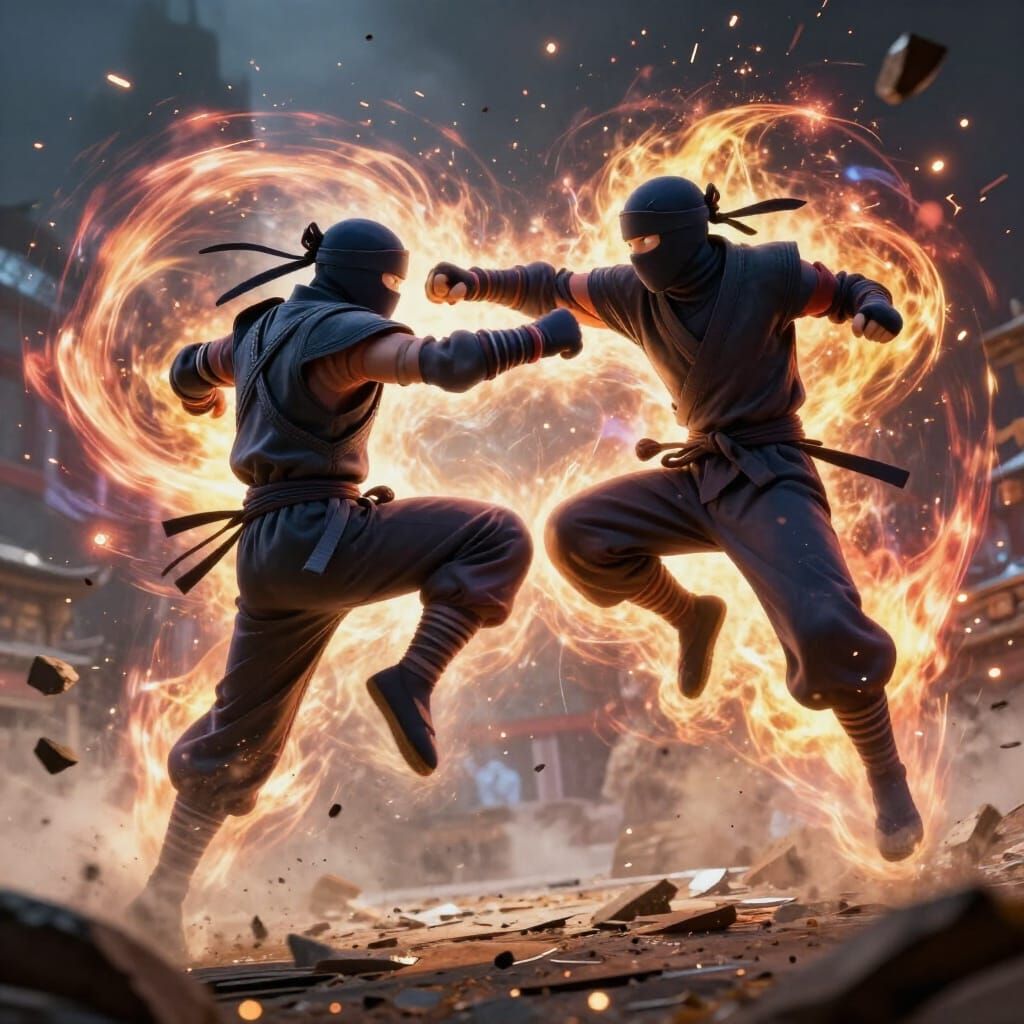 Epic Mid-Air Ninja Duel with Shockwave