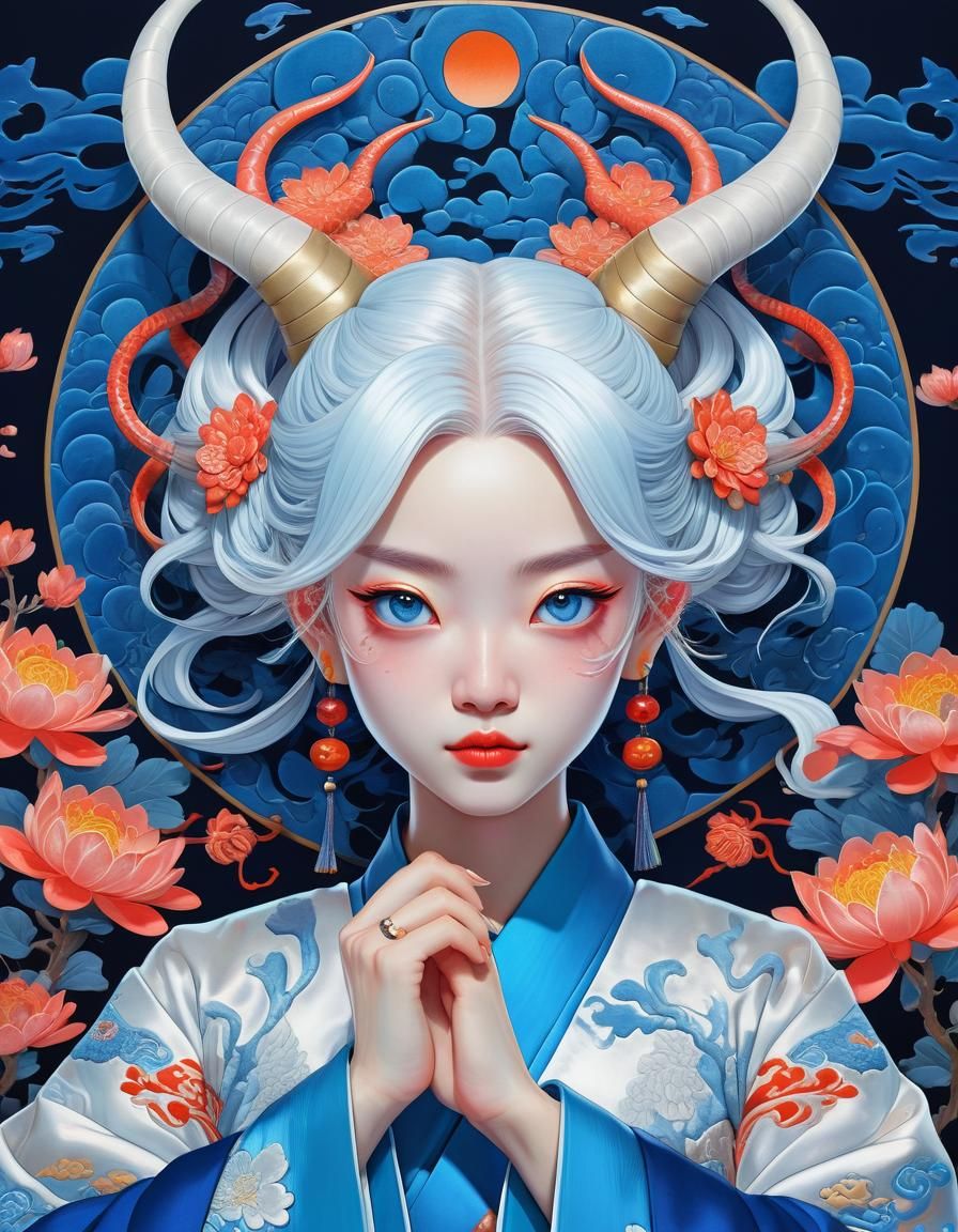 Cute Girl with Dragon Horns in Akira Toriyama Style