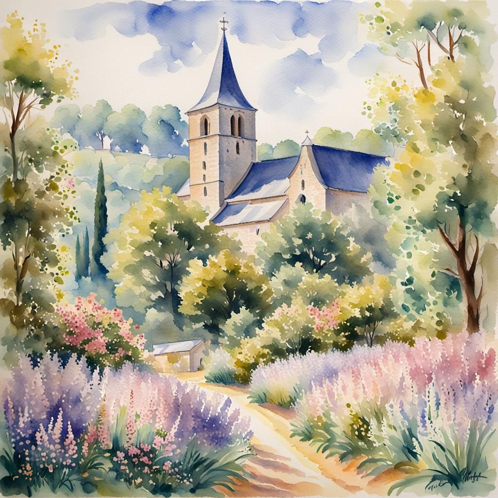 Impressionist Watercolor Painting of Abbaye de Beauport
