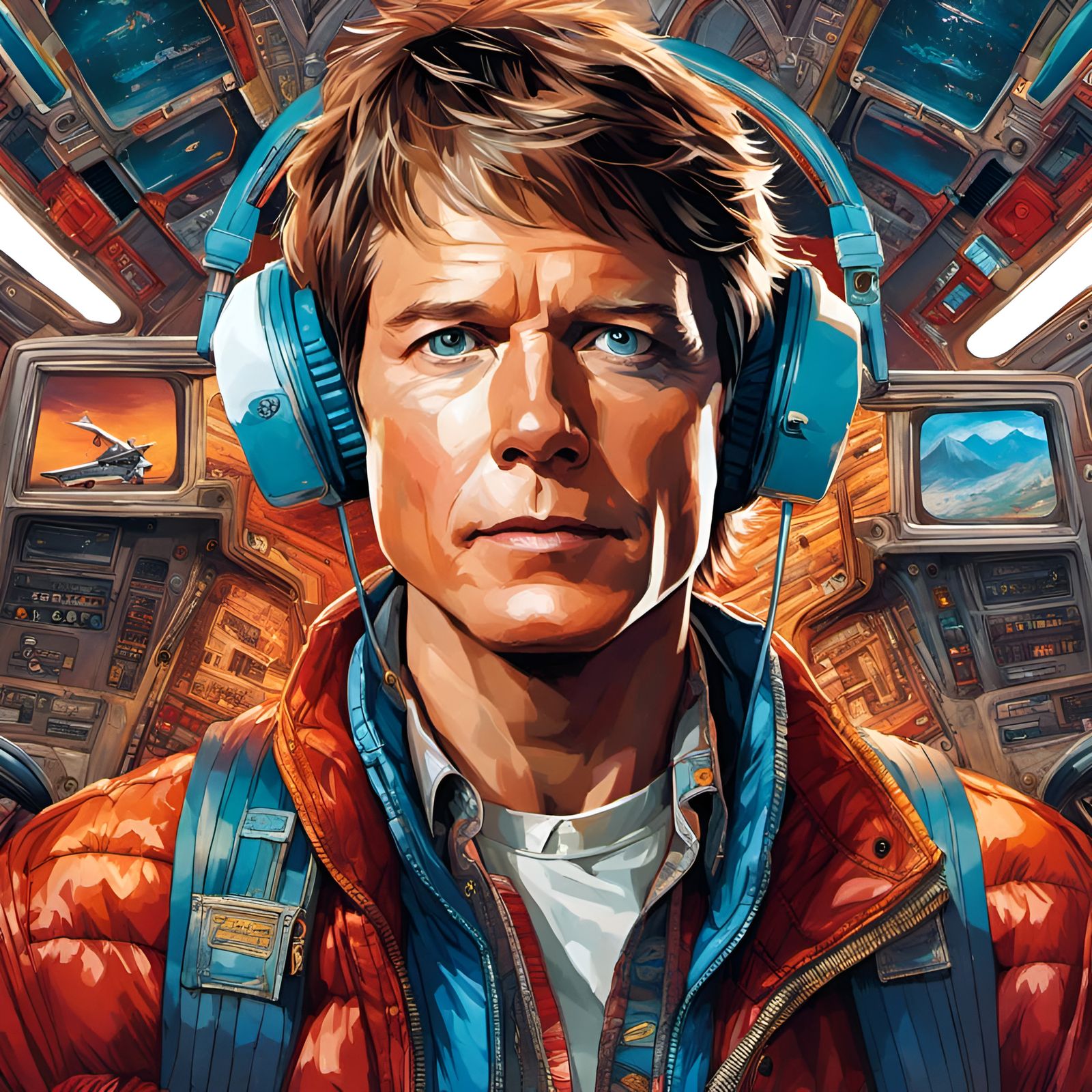 Marty McFly Portrait with Intricate Mixed Media Elements