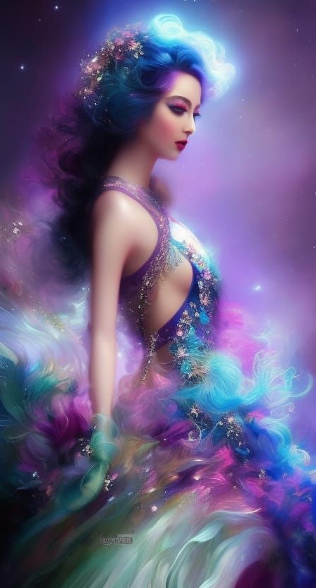 Night Sky Dress: Psychedelic Digital Art Portrait