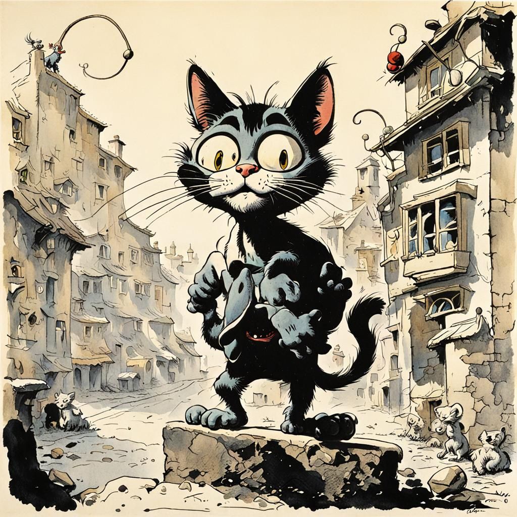 Cartoon Cat in Franquin Style