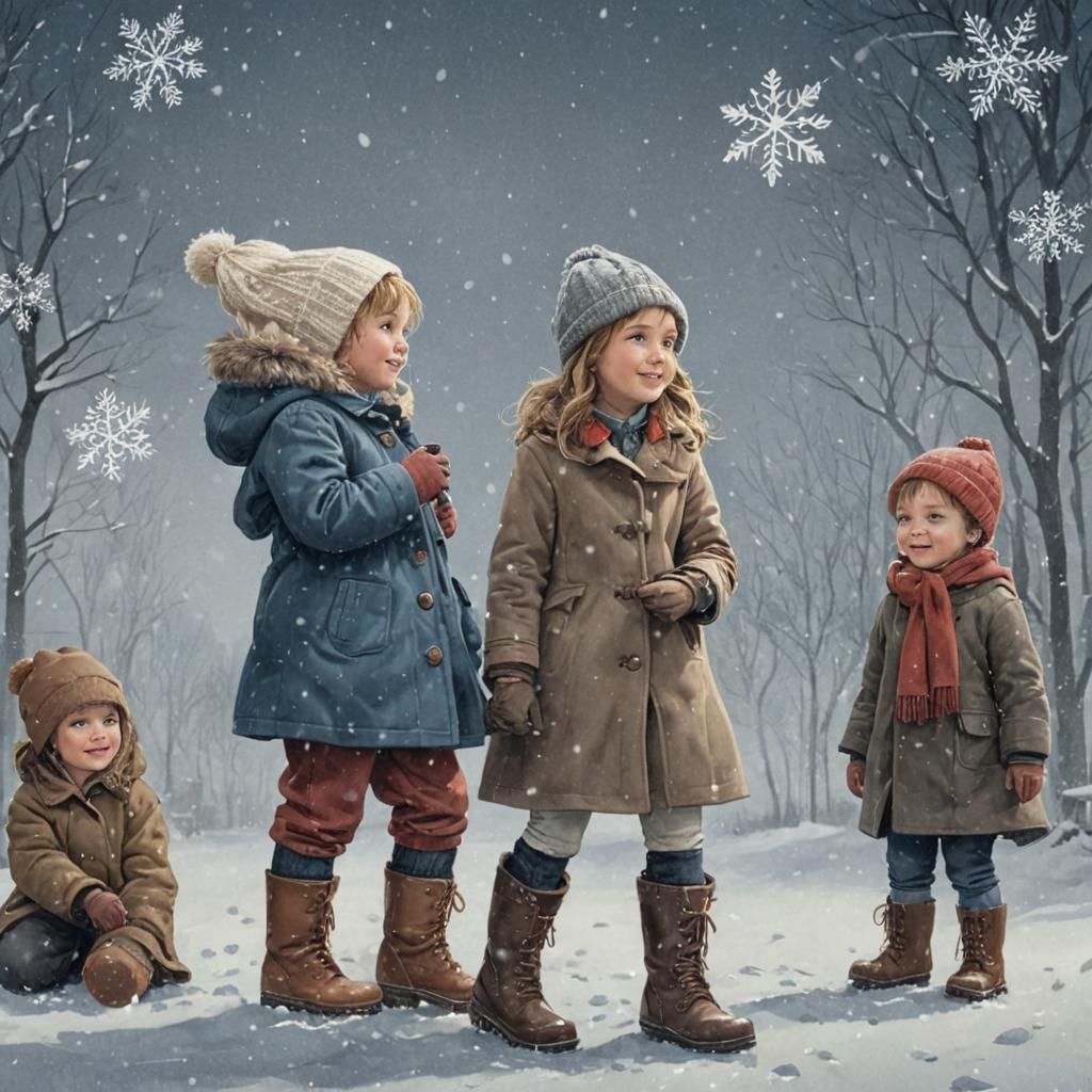 Children in Winter Storybook Illustration