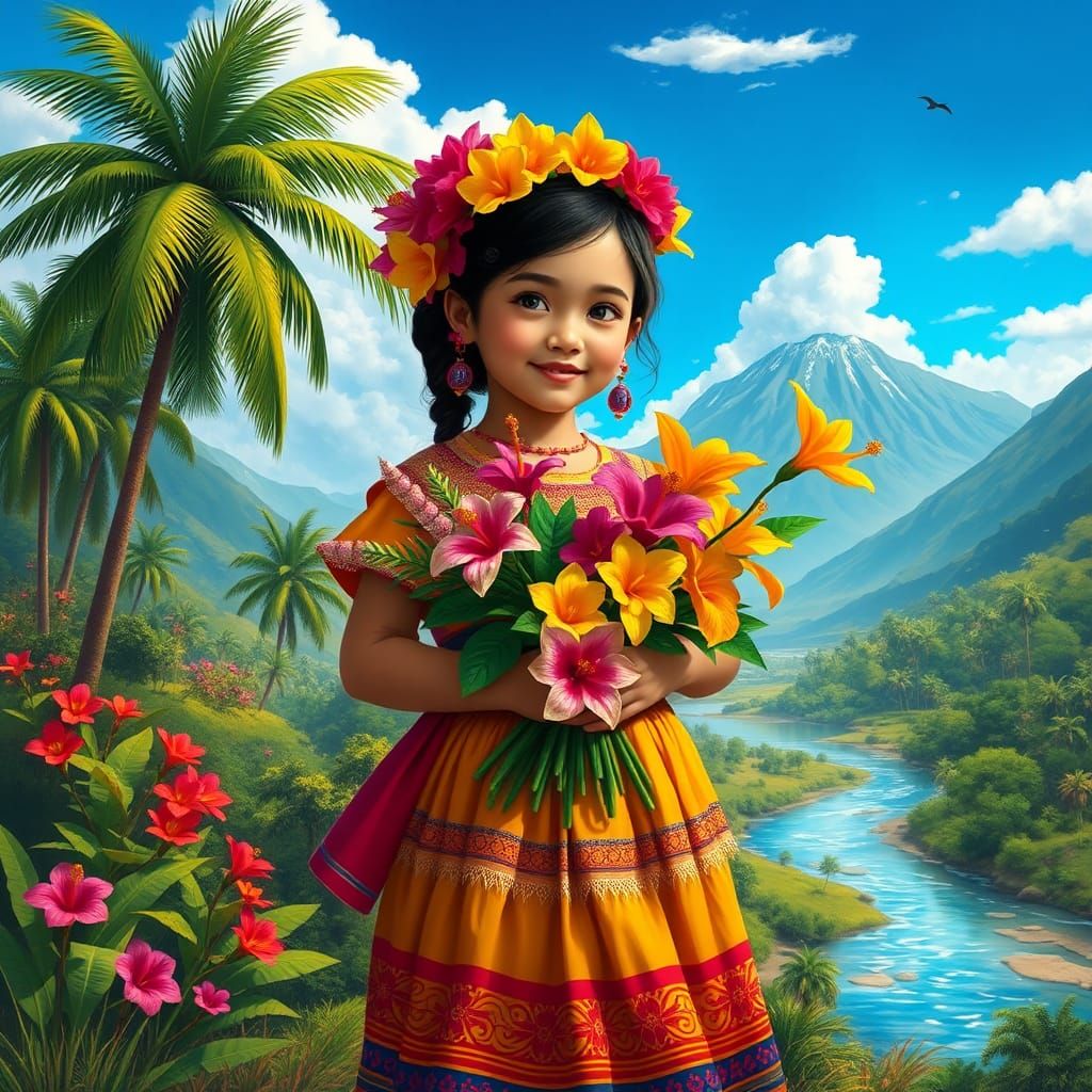 Colombian Girl in Exotic Landscape, Digital Painting