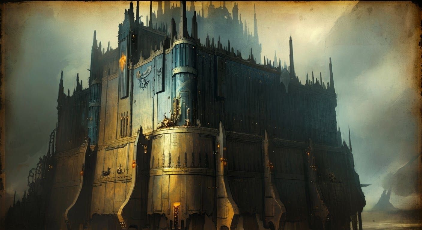 Warhammer 40k Fortress Blueprint in Watercolor Style