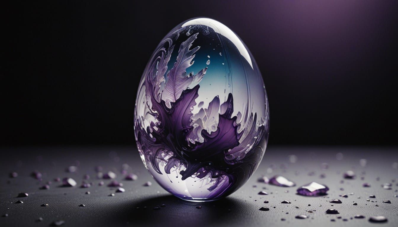 Crystal Egg with Swirling Paint Pattern in Moody Blues and P...