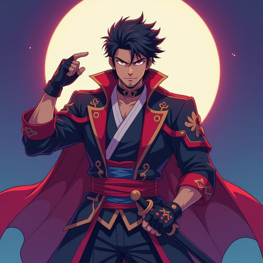 Heroic Anime Man in Manga Style