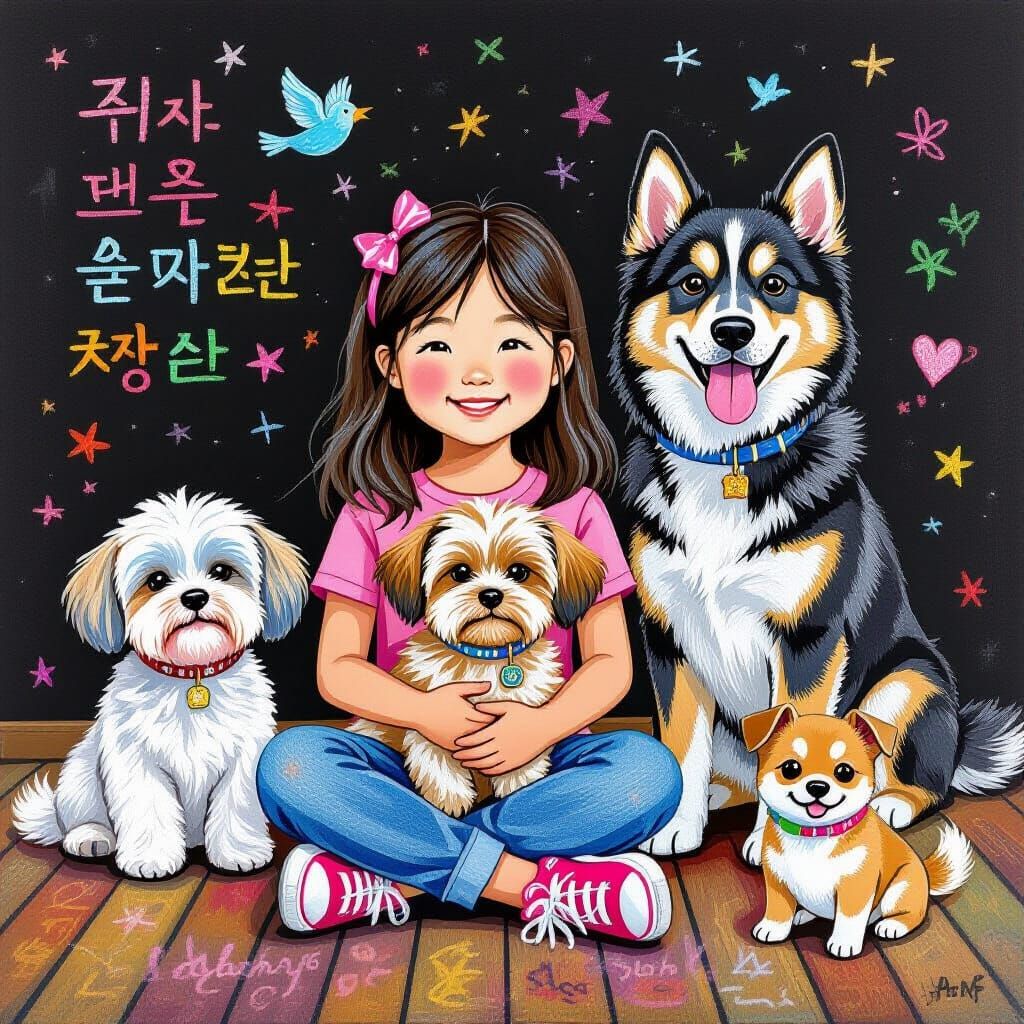 Young Korean American Girl With Many Beloved Pets