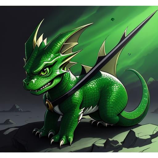 Adorable Baby Green Dragon in Anime Style