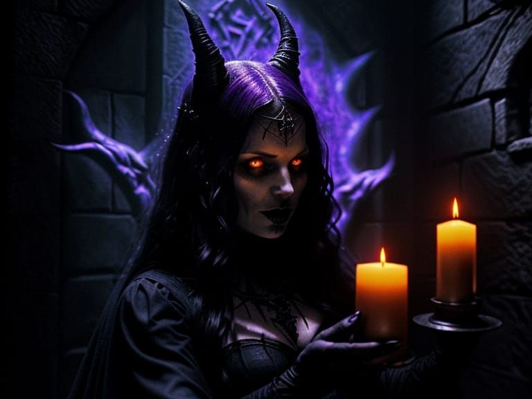 Witch Summoning Demon in Gothic Dark Fantasy Art