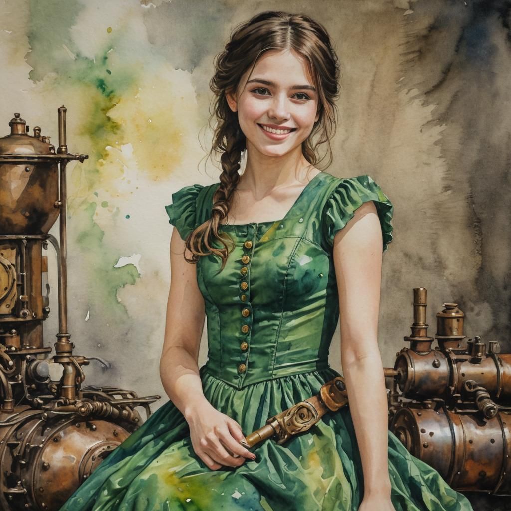 Steampunk Girl in Watercolor Style