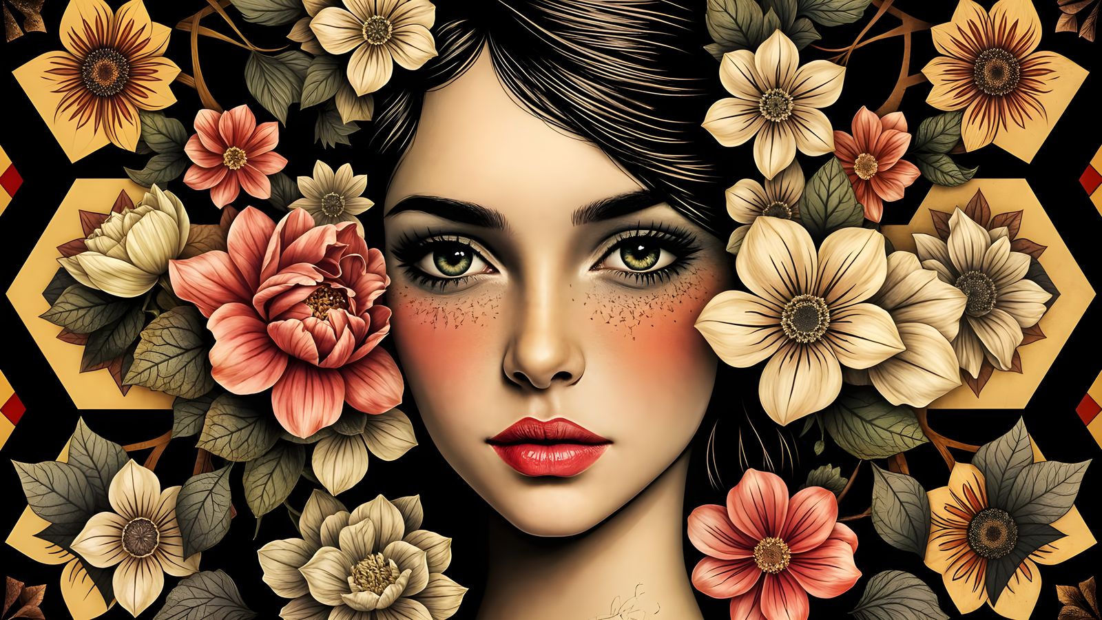 Geometric Floral Masterpiece: Contemporary Fusion of Shapes ...