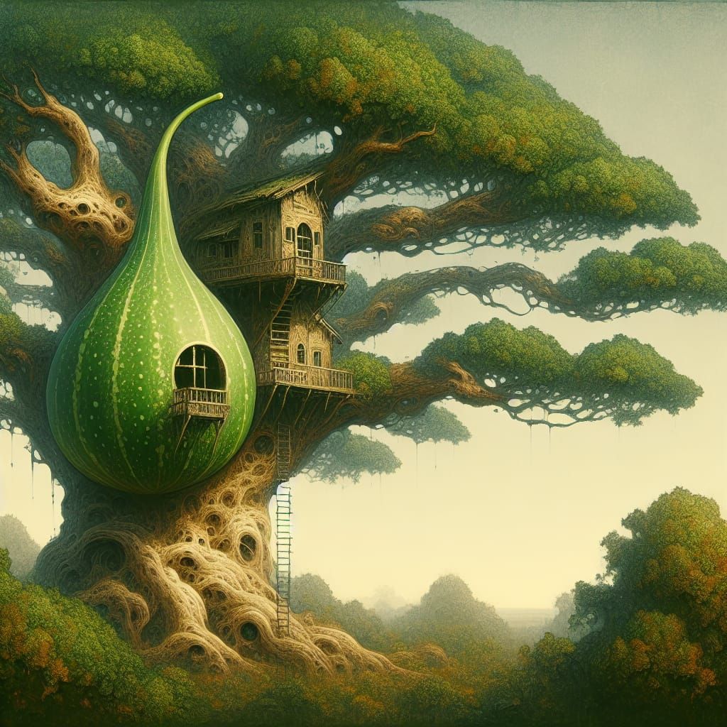 Gourd Treehouse in Iroko Tree: Matte Painting