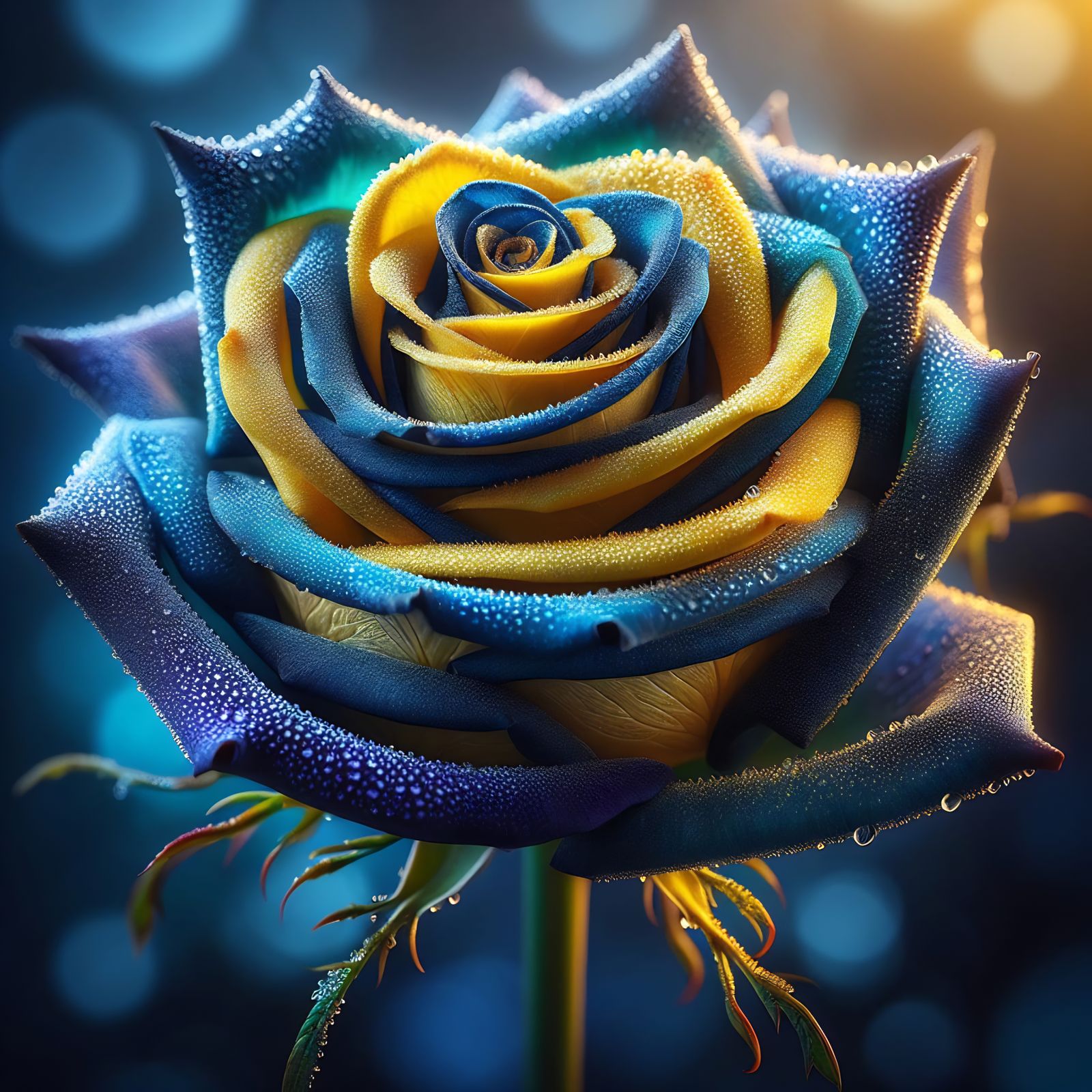 Two-Tone Rose with Golden Highlights and Dew