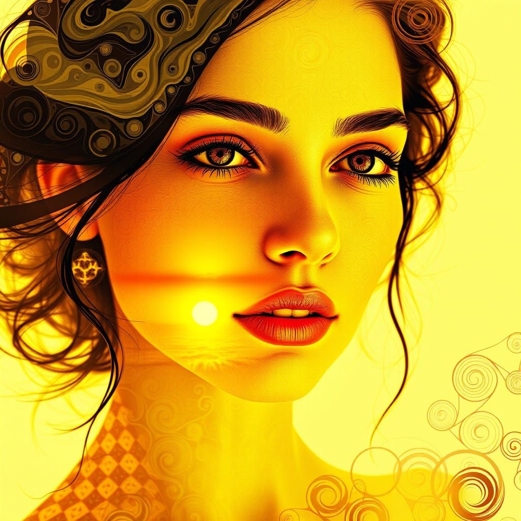 Ethereal Woman in Vibrant Yellow Sunset