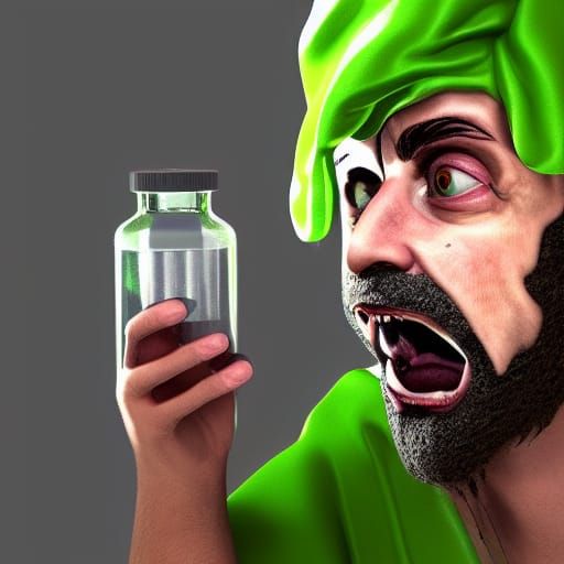 Mad Alchemist Immersed in Green Bio Fluids