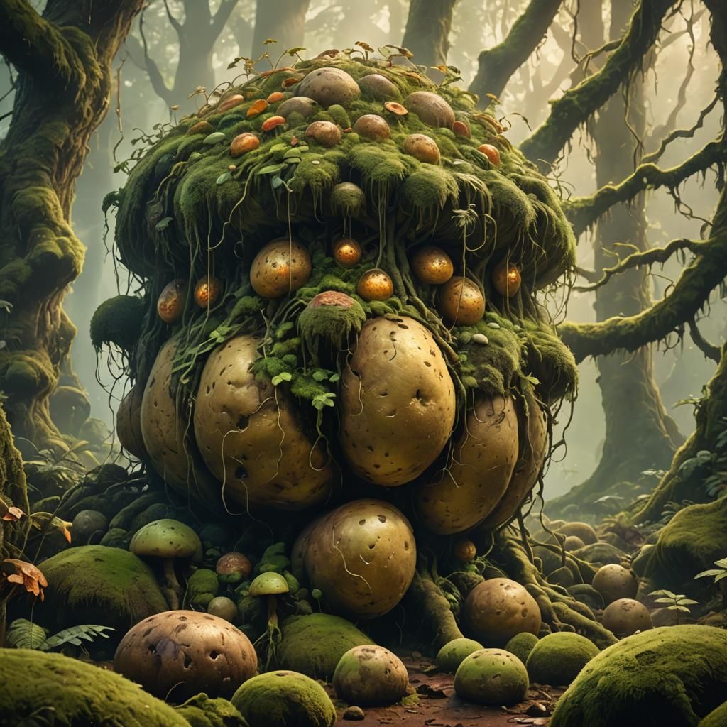 Mystical Potato in Enchanted Forest: Fantasy Concept Art