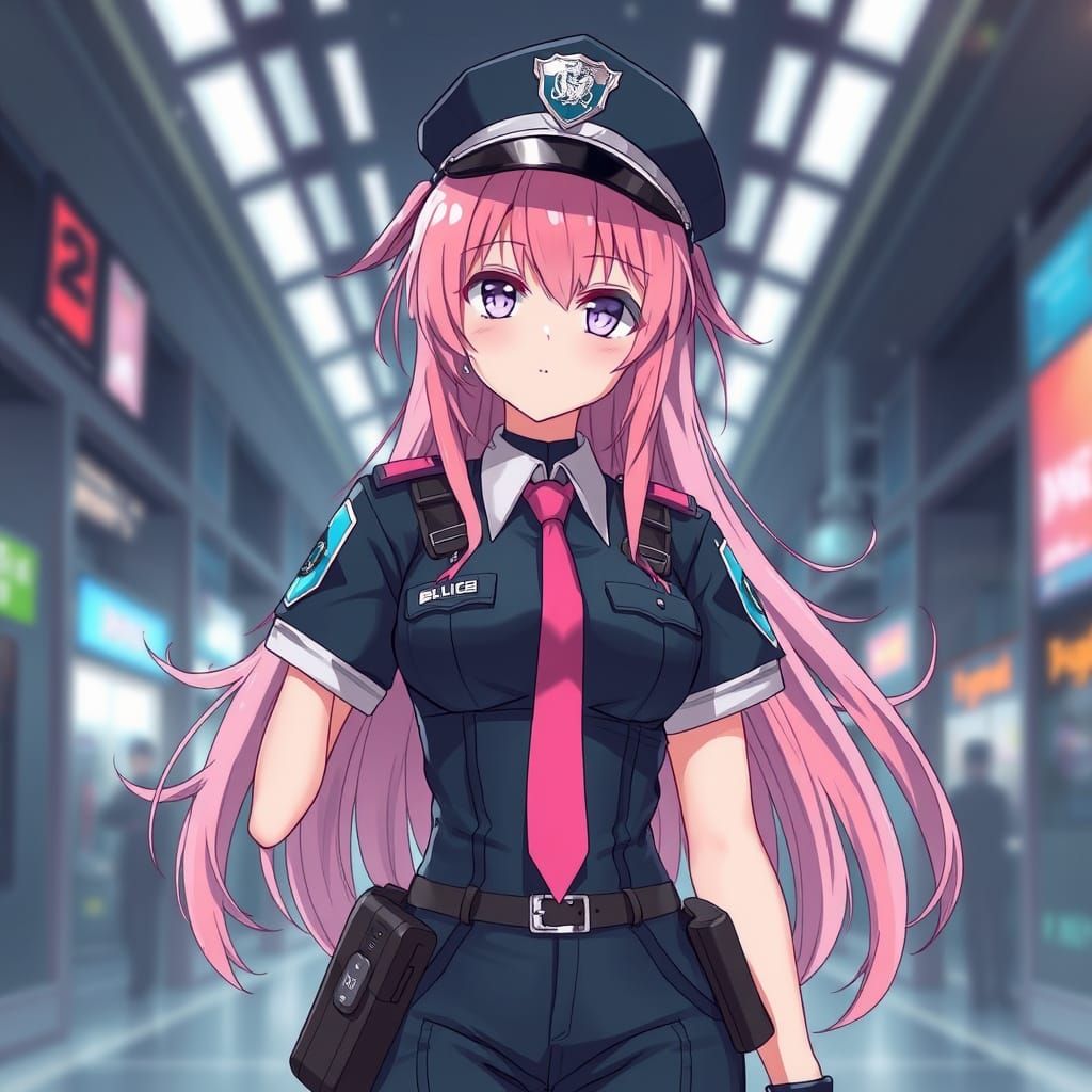 Anime Futuristic Police Officer with Pink Hair