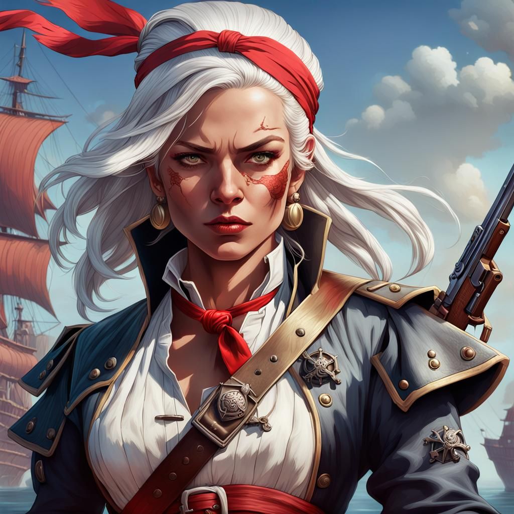 Fierce Pirate Woman Portrait in Digital Art Style