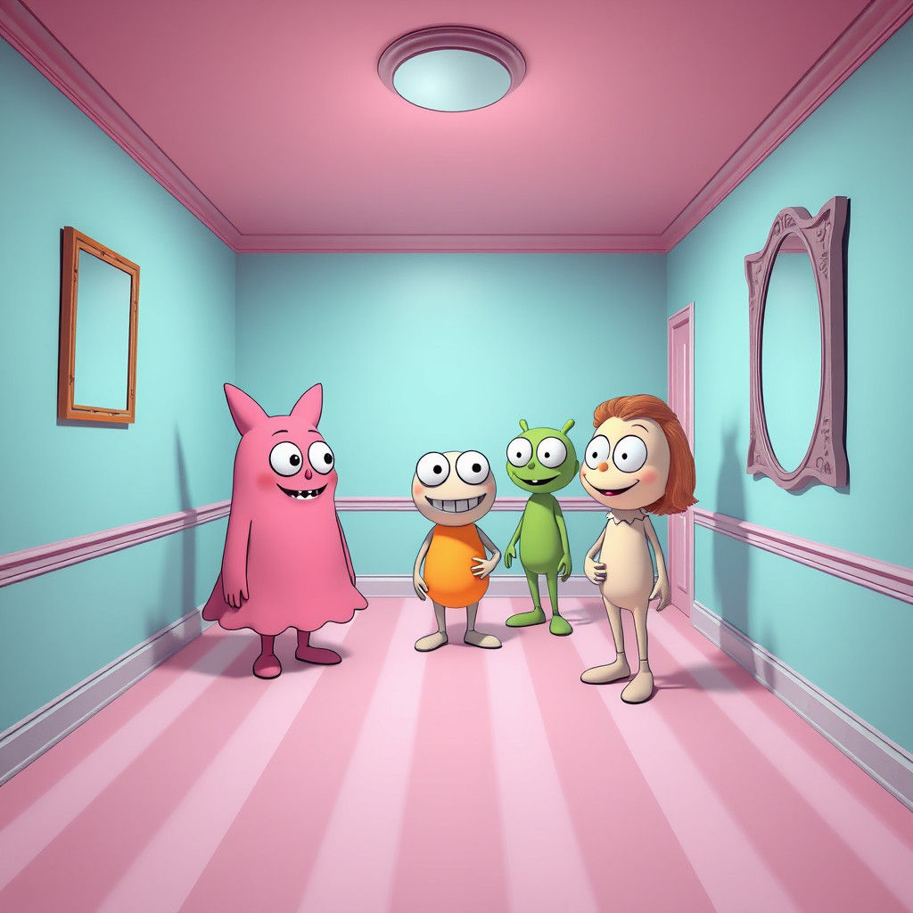 Surreal Cartoon Characters in Pop Art Room