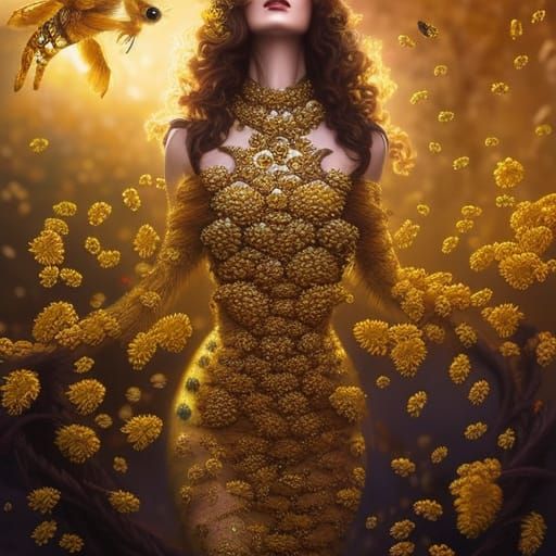 Honey Bee Goddess in Honeycomb Dress