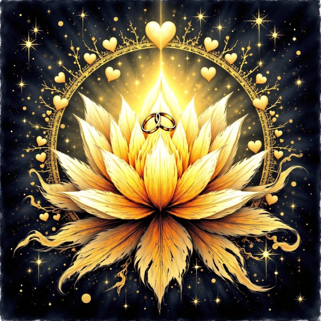 <lora:Ancient Gold:1.0> /imagine prompt: central lotus flowe...