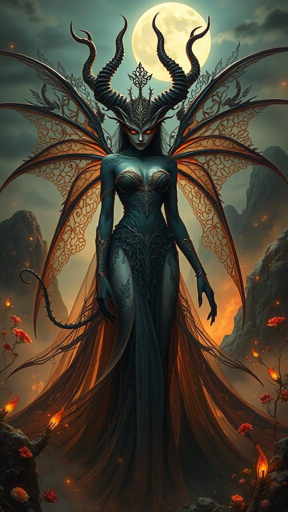 Surreal Queen of Succubi Banshee in Vibrant Gold Fantasy